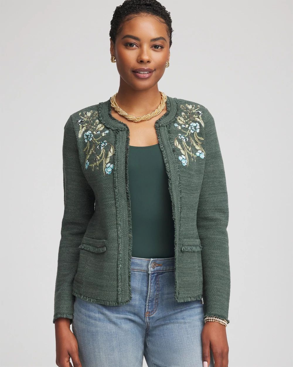 Chico26様 Embroidered Cotton-Blend Jacket | Chico's